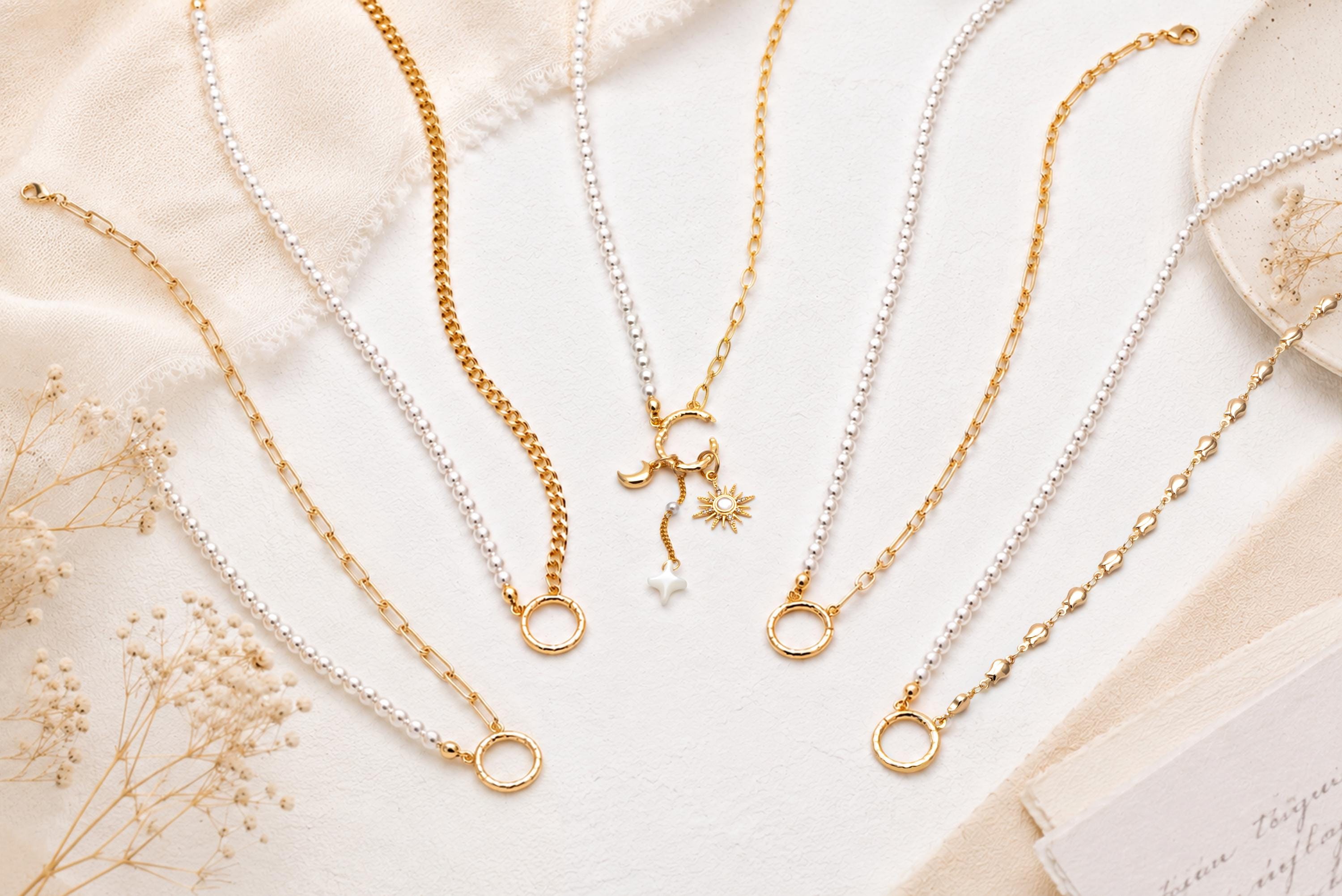 Charm Holder Necklace, Pearl Chain Necklace, Interchangeable Pendant Necklace, DIY Jewelry Base Necklace (#LK-628)